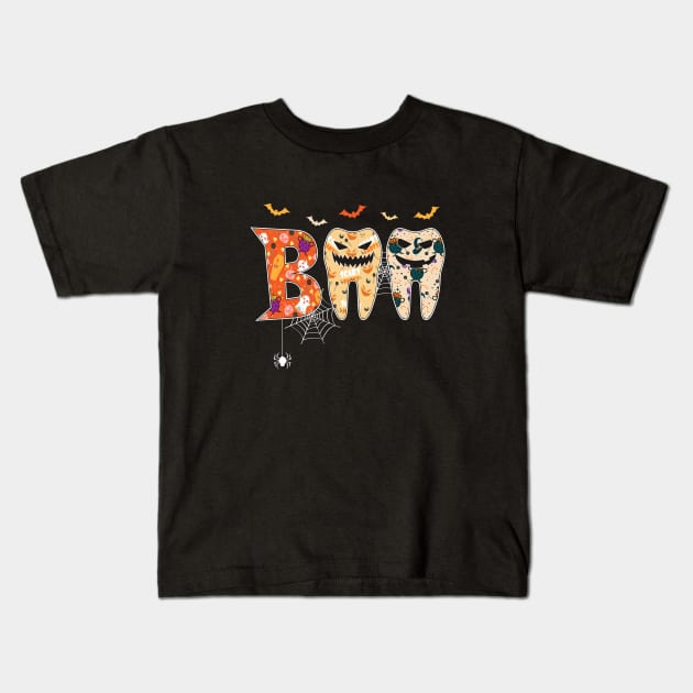 Boo Teeth Funny Dental Halloween Costume Dentist Kids T-Shirt by WildFoxFarmCo